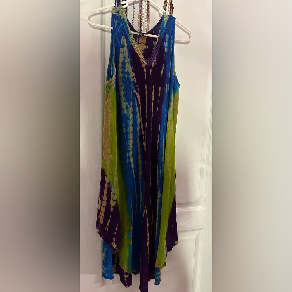 Colorful Tie-Dye one size fits it’s sleeveless Hippy  Dress